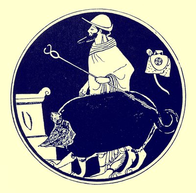 エルメスとマスクされた犬、JEハリソンとDSマッコールによるギリシャの花瓶の絵画のイラスト、1894年に発行（デジタル化された画像） 作： after English School
