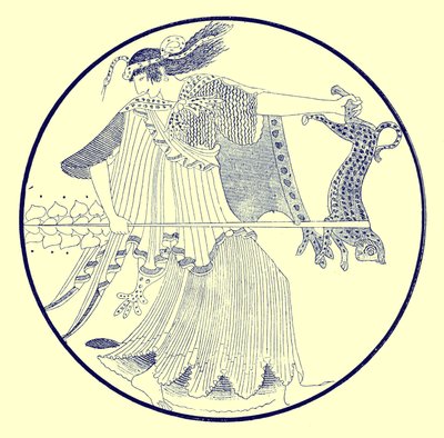 JE HarrisonとDS MacCollによるギリシャの花瓶の絵のイラストであるMaenadが1894年に発行（デジタル化された画像） 作： after English School