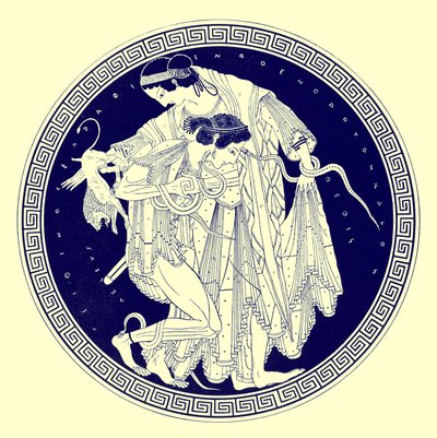 JE HarrisonとDS MacCollによるギリシャの花瓶の絵画からのイラスト、PeleusとThetis、1894年発行（デジタル拡張画像） 作： after English School