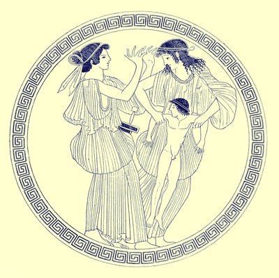 Prokne、Philomela、Itys、JE Harrison、DS MacCollによるギリシャの花瓶の絵画のイラスト、1894年発行（デジタル化された画像） 作： after English School