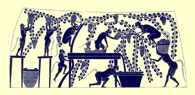 ヴィンテージを集めたサテュロス、JEハリソンとDSマッコールによるギリシャの花瓶の絵画のイラスト、1894年発行（デジタル化された画像） 作： after English School