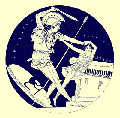 JE HarrisonとDS MacCollによるギリシャの花瓶の絵画のイラストであるTroilosの死は、1894年に発行されました（デジタル化された画像） 作： after English School
