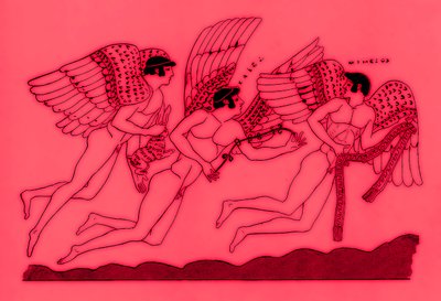3つの翼のある愛の神々、JEハリソンとDSマッコールによるギリシャの花瓶の絵画からのイラスト、1894年に発行（デジタル拡張画像） 作： after English School