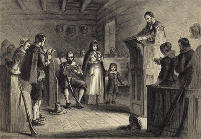 巡礼者によるプリマスでの公共の崇拝 作： after Felix Octavius Carr Darley
