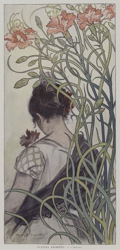 フルールAnimees。 LOeillet。 （生花：カーネーション） 作： after Firmin Bouisset