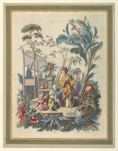 中国の風俗シーンのセットのプレート 7 作： after Francois Boucher
