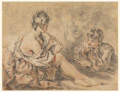 羊飼いにパイピングする羊飼いの女 作： after Francois Boucher