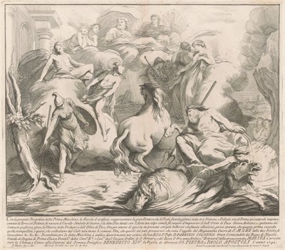 1742年のチネアのプリマ・マッキナ：ネプチューンとミネルバのコンテスト 作： after François Hutin Miguel de Sorellò