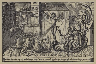 1595年10月10日、デンマーク国王クリスチャン4世が訪れた際のシュプレー川のコルンにあるブランデンブルクの墓の城での花火 作： after German School