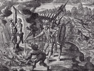 スペイン人の復讐、アヨラスの死、パブGottfrieds Historia Antipodumから。 1655年、河岸プレートのロマンス、Vol。私、WHケーベル作、1914年 作： after German School