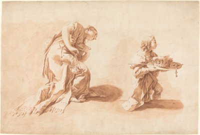 香炉と王冠と笏を持つページを持つひざまずく女性 作： after Giovanni Battista Pittoni the younger Anton Kern