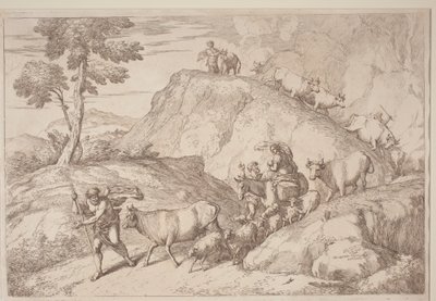 群れを率いる年老いた羊飼い 作： after Giovanni Benedetto Castiglione Gaetano Zompini