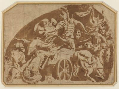 死んだコエラノスが戦車から引きずり出されるメリオネスの飛行 作： after Giulio Romano