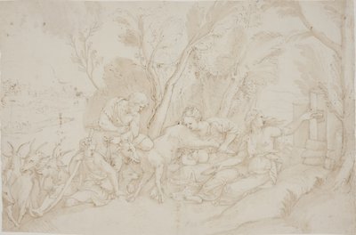 雌ヤギのアマルテアに乳を飲まされるジュピター 作： after Giulio Romano