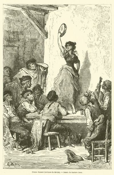 セビリア周辺の踊るギタナ 作： Gustave after Dore