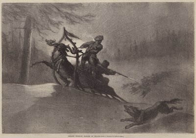 オオカミが追求するラップランド農民 作： Gustave after Dore