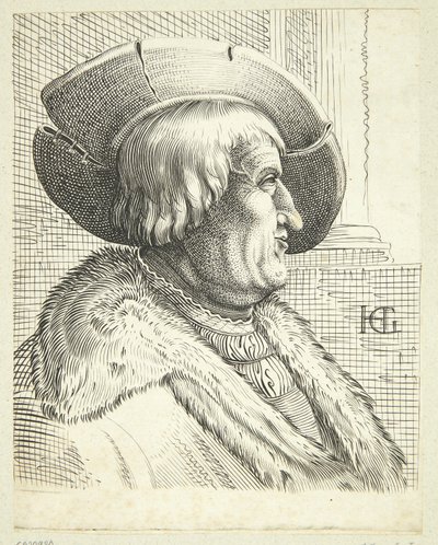 ファンタジー, 肖像画, の, 老人, ∥で∥, 帽子, 中に, プロフィール 作： after Hendrick Goltzius