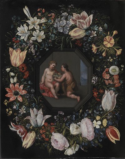 イエスと幼子ヨハネと一緒に花の花輪 作： after Hendrik van Balen d.Æ.