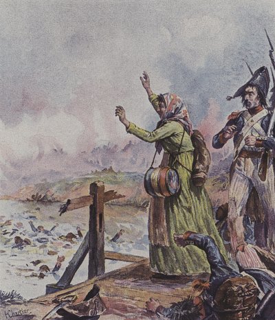フランスのカンティニエール、1796年にイタリアのアルコレの戦いで溺死した兵士のグループに夫を見かけた 作： after Henri Georges Jacques Chartier