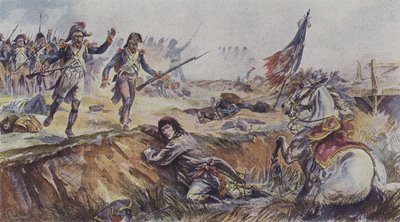 1796年、イタリアのアルコレの戦いで馬から投げられたナポレオン 作： after Henri Georges Jacques Chartier