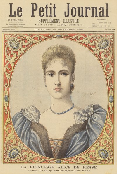 ヘッセのアリックス王女、ロシア皇帝ニコライ2世の婚約者 作： after Henri Meyer