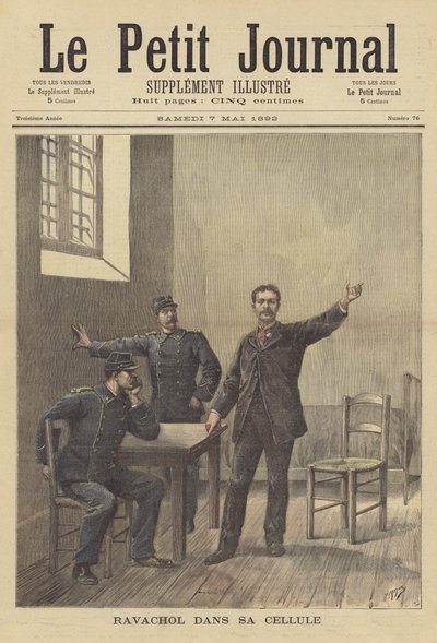 刑務所の独房にいるフランスのアナキストラヴァコール 作： after Henri Meyer