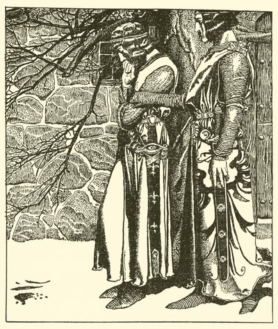 ケイ卿はパーシバル卿の瞑想を中断します 作： after Howard Pyle