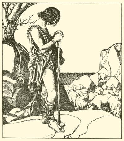ラモラック卿はナボン卿の豚を飼っています 作： after Howard Pyle