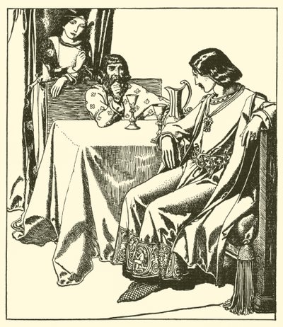 ロンセロット卿はヒレール卿とクロワゼットと一緒に座っています 作： after Howard Pyle