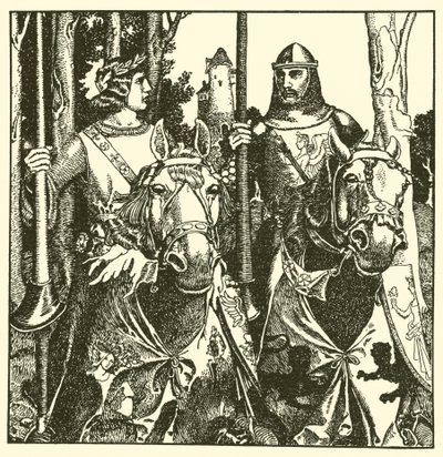 パーシバル卿とラモラック卿は一緒に乗る 作： after Howard Pyle