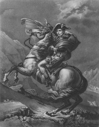 アルプスを横断するナポレオンボナパルト 作： after Jacques Louis David