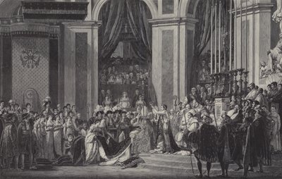 ノートルダム大聖堂でのフランス皇帝としてのナポレオンの戴冠式、1804 作： after Jacques Louis David