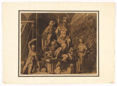 視覚芸術の実践者 (破れたシートの上半分) 作： after Jan van der Straet, called Stradanus