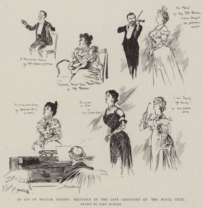 英国の看護師の援助で、ホテルセシルのカフェシャンタンでスケッチ 作： after John Duncan