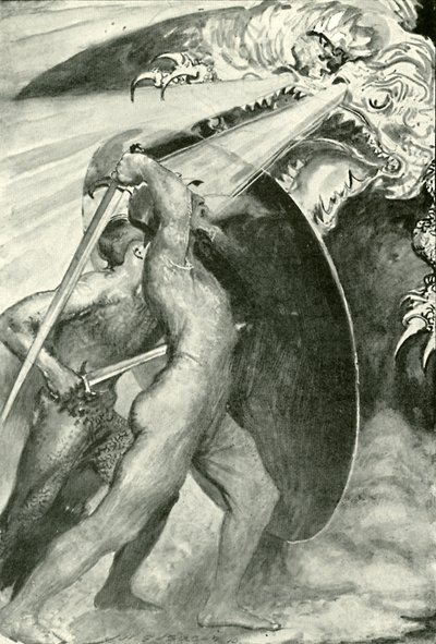 両方の戦士は鉄の盾の後ろに立っていました 作： after John Henry Frederick Bacon