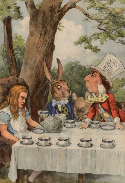 アリスインワンダーランドのマッドハッターズティーパーティーを描いたポスター 作： after John Tenniel
