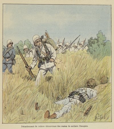 フランスの兵士の遺体を発見したレリーフの分遣隊 作： after Louis Charles Bombled