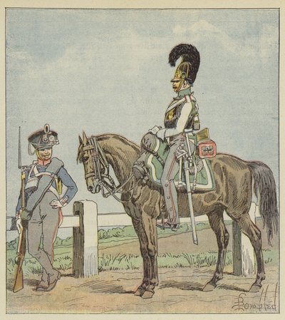 プロイセン軍歩兵（第42 reg）とプロイセン騎兵（1806） 作： after Louis Charles Bombled