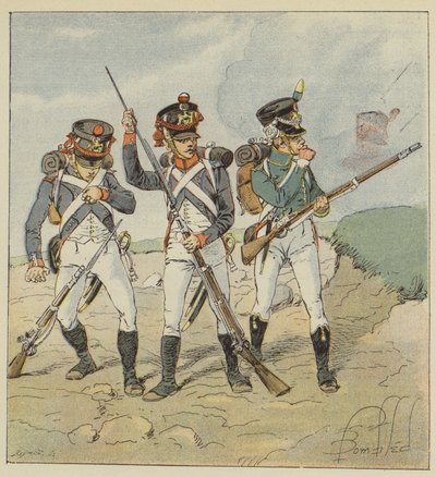ヤングガード、1806年、Conscrit-grenadier、Tirailleur-grenadier、Flanqueur-chasseur 作： after Louis Charles Bombled