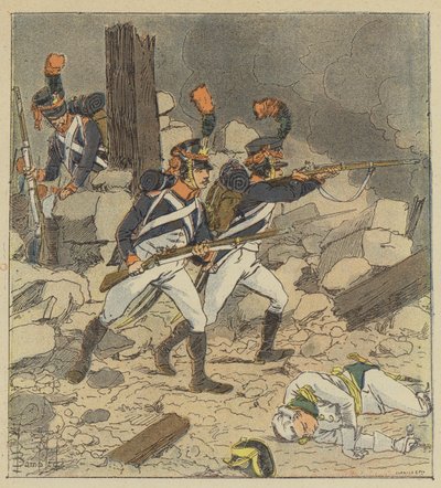 天皇は護衛の歩兵をアスペルンに送りました 作： after Louis Charles Bombled