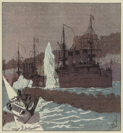 ロシア艦隊は日本人によって魚雷を発射されています 作： after Louis Charles Bombled