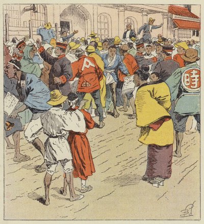 フィジーハンポの外で戦争のニュースを待っている群衆 作： after Louis Charles Bombled