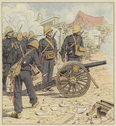 フランス人はChoum-Tsche-Menのドアで射撃しています 作： after Louis Charles Bombled