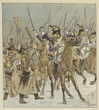 Doumercのcuirassiersは1,800人のロシアの囚人を連れて行きます 作： after Louis Charles Bombled