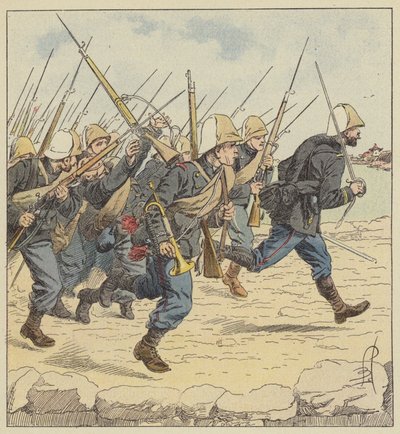 Tien-Tsinの土手道の海兵歩兵 作： after Louis Charles Bombled
