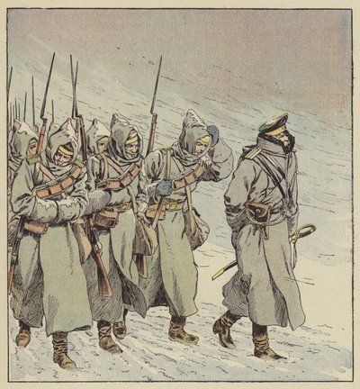 満州でのロシア歩兵の強制行進 作： after Louis Charles Bombled