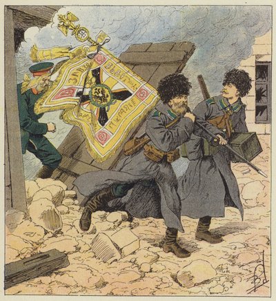 ウラジボストック爆撃中の旗の救出 作： after Louis Charles Bombled