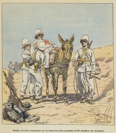 路上で第40戦闘機大隊から消耗した兵士を拾う列車の兵士 作： after Louis Charles Bombled