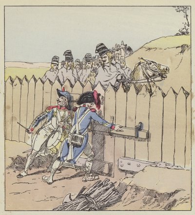 サンジョルジュ駐屯軍の軍曹がオーストリアの騎兵を新しいコートで表彰 作： after Louis Charles Bombled