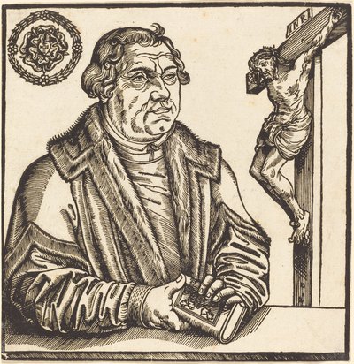 マルティン・ルター、左半分の長さで本を手に 作： after Lucas Cranach the Younger